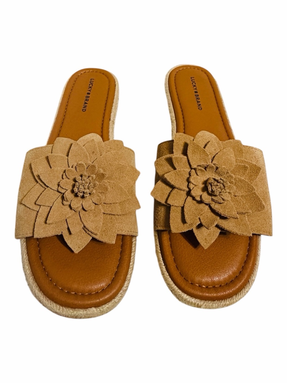 Lucky Brand Pinita Suede Leather Flower Slide Sandals sz9